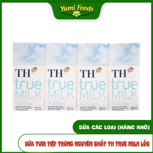Sữa Tươi Tiệt Trùng, Nguyên Chất, TH true MILK, 180ml, Lốc 4 Hộp, yumifoods